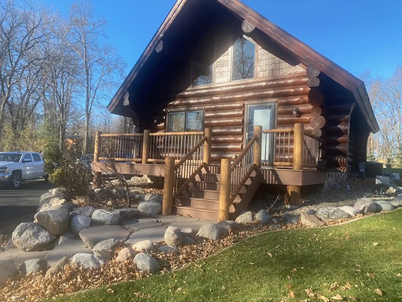 Lakefront TimberTech Deck With White Cedar Railings Project in Walker MN